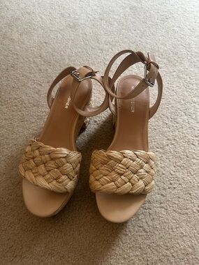Marc Fisher Tan Braided Espadrille Platform Sandals